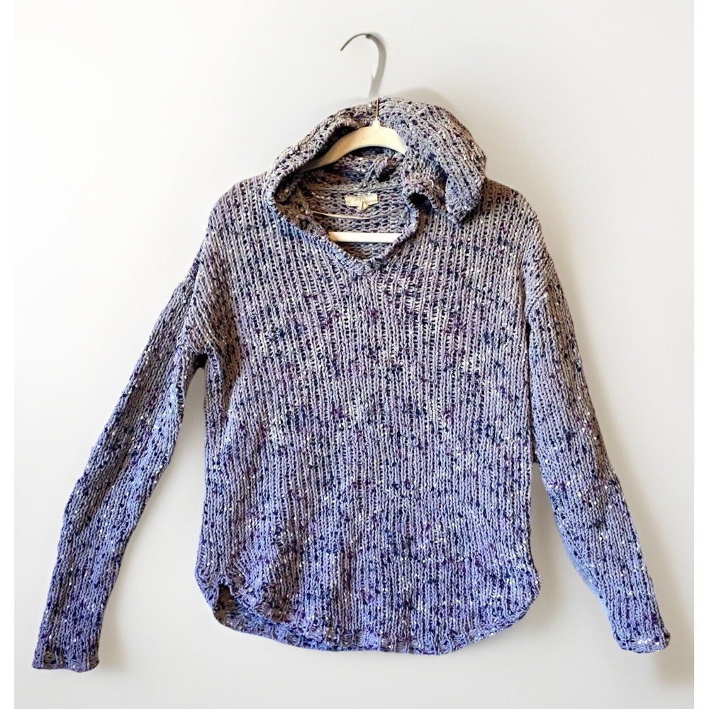 Cupio Stretch Knit Hoodie Sweater Small Marbled Purple Heather Lightweight Soft‎